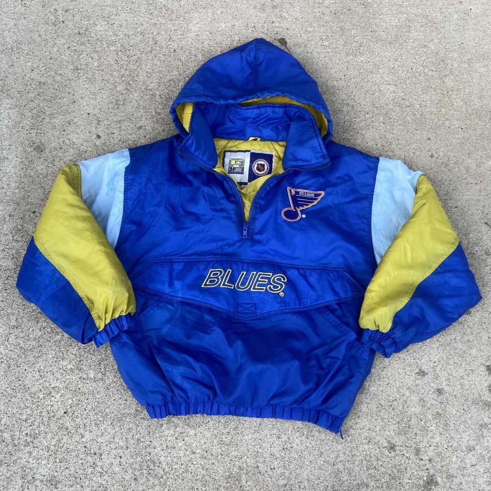 Vintage Y2K St. Louis Blues Jacket Sz L Competitor Hockey NHL 1/4 Zip Hooded